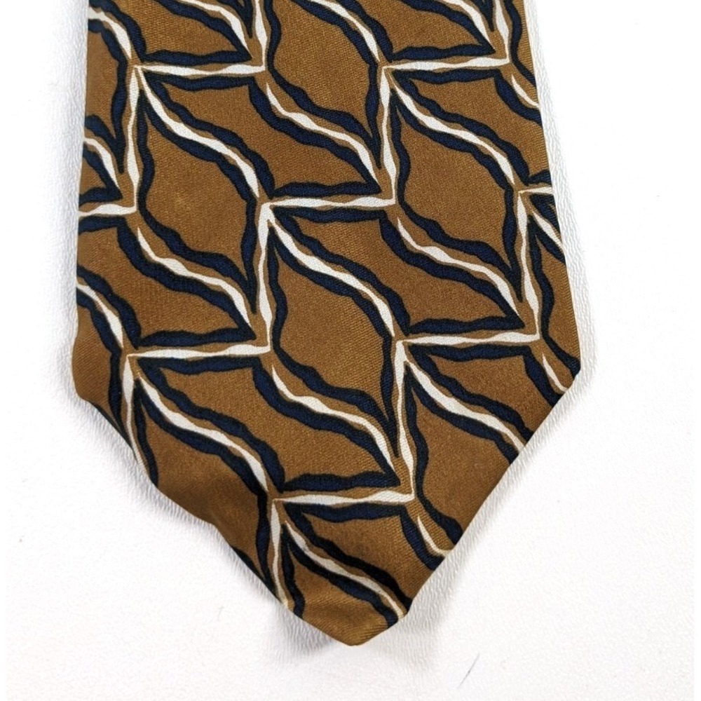 Foleys Mens Vintage Silk Tie Made in Italy Gold Navy Blue Geometric Abstract